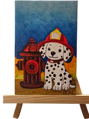 Pintura al oleo Bombero dálmata